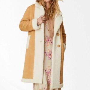 LoveShackFancy Arlington Suede Paneled Faux Shearling Coat